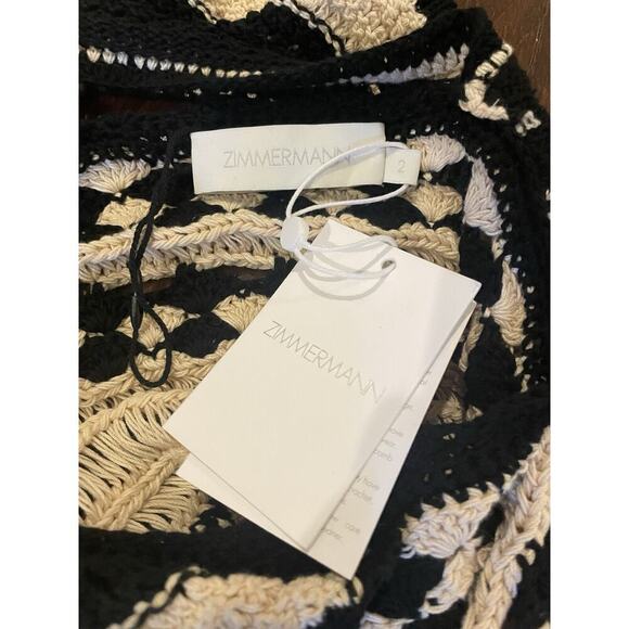 Zimmermann Anneke Halterneck Striped Crochet Crop Tank Top Shirt Cotton Size 2 - Picture 7 of 9